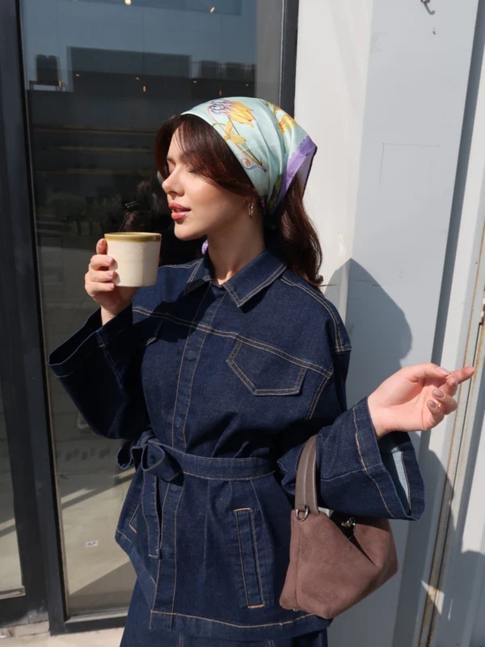 Dark Blue Women's Denim Jacket with Belt
